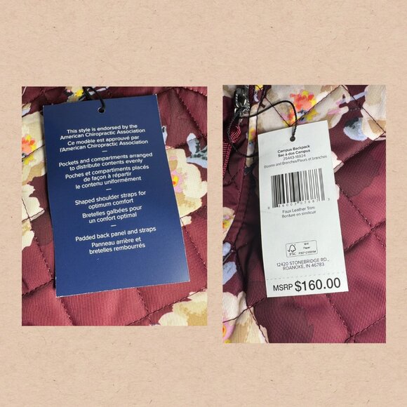 Vera Bradley Campus Backpack in Bloom and Branches NWT Performance Twill - Picture 3 of 12